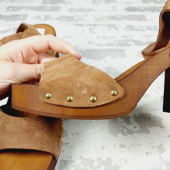 NEW Steve Madden Alabama Platform Brown Suede Wooden Studded Sandals F318 - Picture 10 of 12